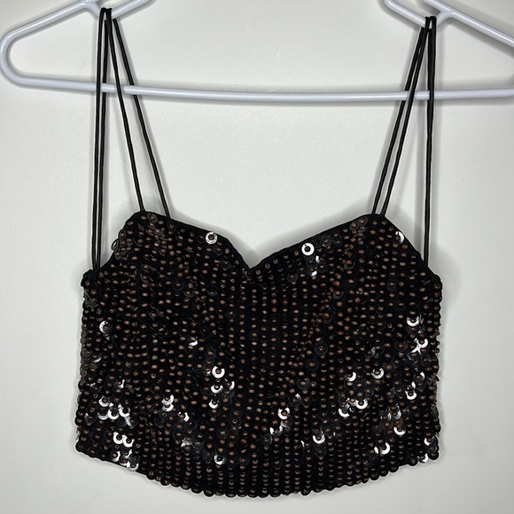 NWT Alice + Olivia Archer Black Beaded Sequin Crop Tank Top - Picture 5 of 11
